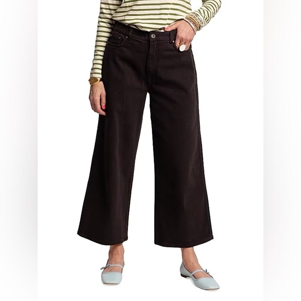 Frances Valentine sz 8 Sally Sailor Cropped Black Denim Jeans high-rise wide-leg